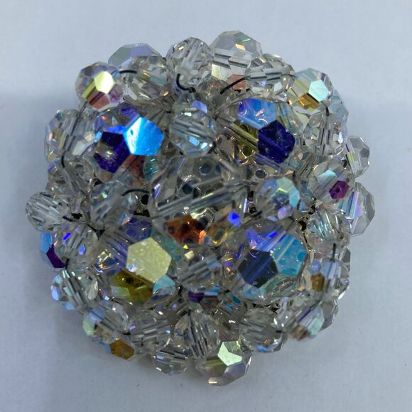 Vtg VENDOME ? crystal rhinestone dome round 1 7/8" brooch - Picture 1 of 2